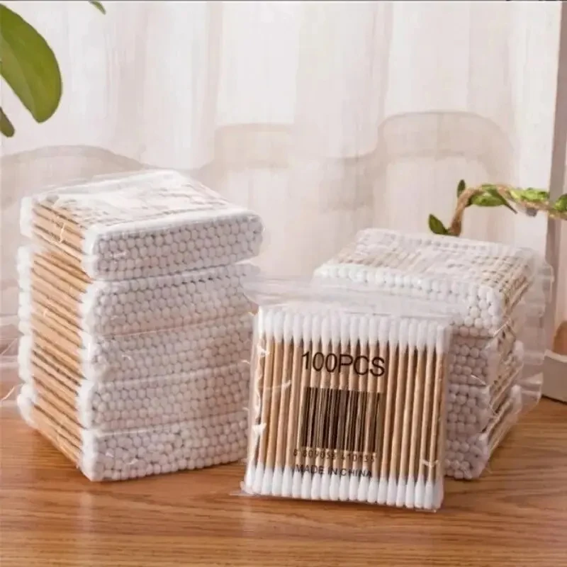 200 Stück Holz doppel endige Wattes täbchen Make-up Reinigung Einweg Wattes täbchen medizinische Haushalts hygiene Ohr ziehen Image
