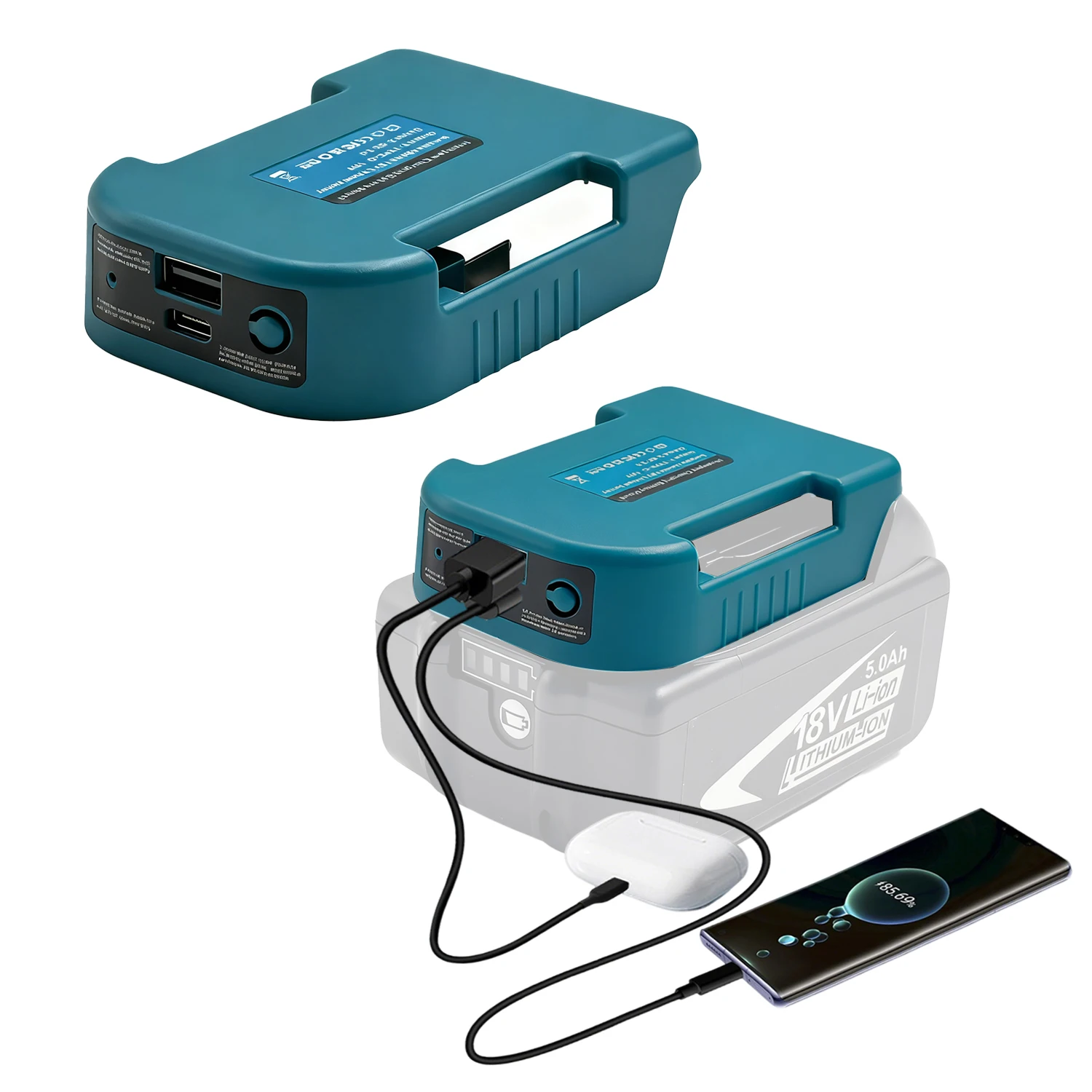NEUER Batteriehalter-Batterieadapter für Makita 18 V Li-Ionen-Akku, blaue Gürtelschnalle, aufladbar, passend für BL1815 BL1840 BL1850 BL1860 Image