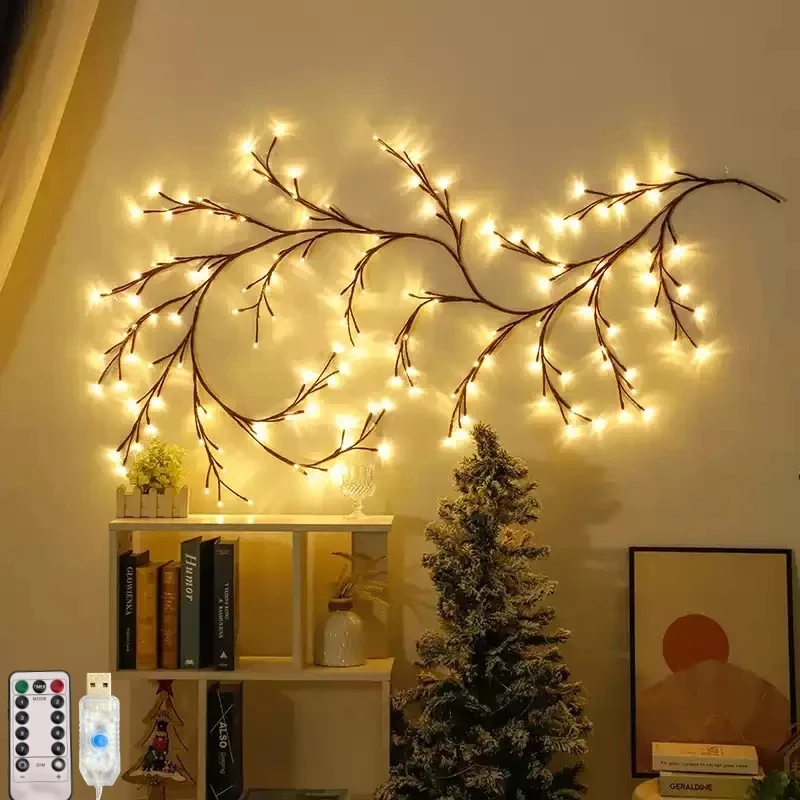 72/96/144 LEDs USB-Weidenreben-Zweig-Lichter, 8 Modi, warmweißes Licht für Wand, Zimmer, Küche, Café, Weihnachten, Halloween-Dekoration