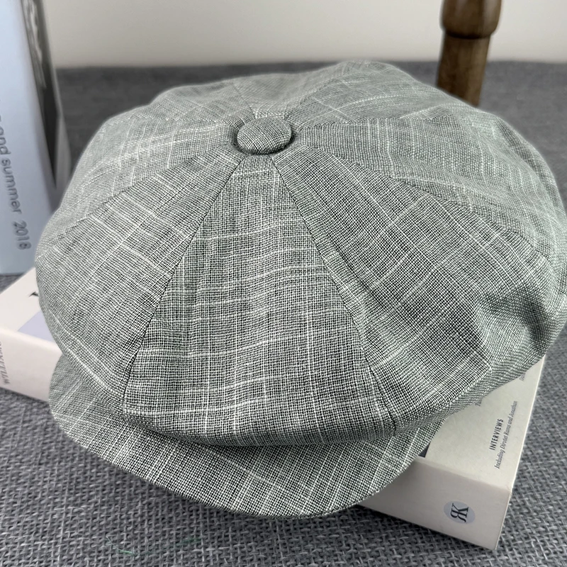 Sommer Newsboy Caps Flachs Atmungsaktive Gatsby Cap Mode Baskenmütze Britische Männer Frauen Flacher Hut Image