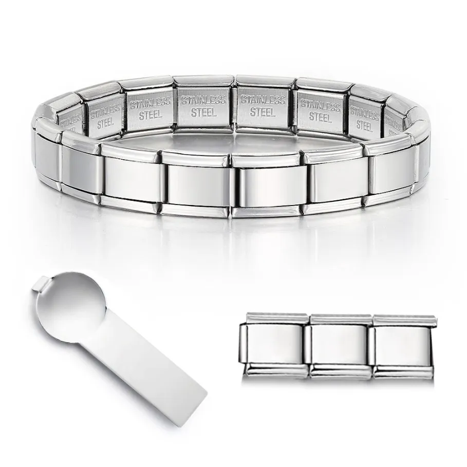 Flut Trendy Silber Farbe Männlich Weiblich Hand Kette Italienische Edelstahl Charms Links 9mm Breite Frauen Männer Schmuck Armbänder geschenke Image
