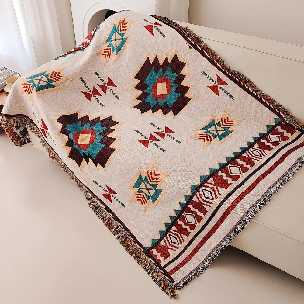Aztekendecke, übergroße Boho-Überwurfdecke mit Fransen, geometrischer Südwest-Wandteppich, Vintage-Überwurfdecken, Double-Si Image