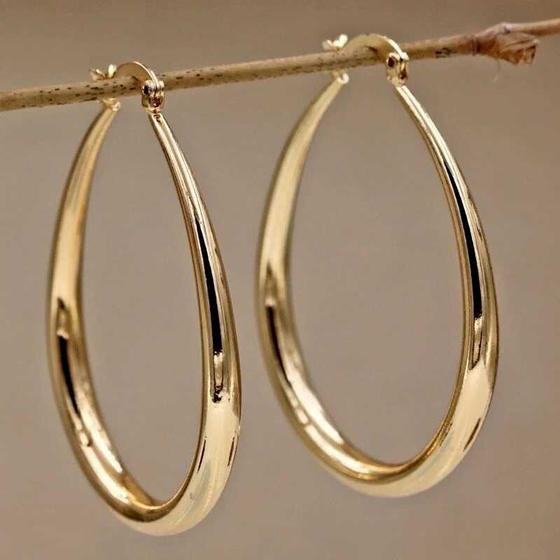 Glanz Gold Farbe Frauen Ohrringe Mode Glatte Creolen für Frauen Verlobung Hochzeit Schmuck Geschenk Image