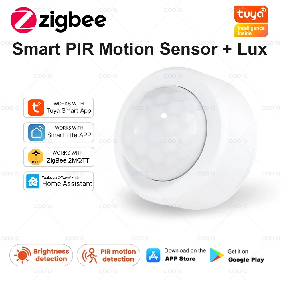Tuya 2-in-1 Zigbee Mini-PIR-Bewegungsmelder + helles Lux-Licht, passive Infrarot-Sicherheit, Einbruchmelder, Sensor, App-Fernbedienung Image