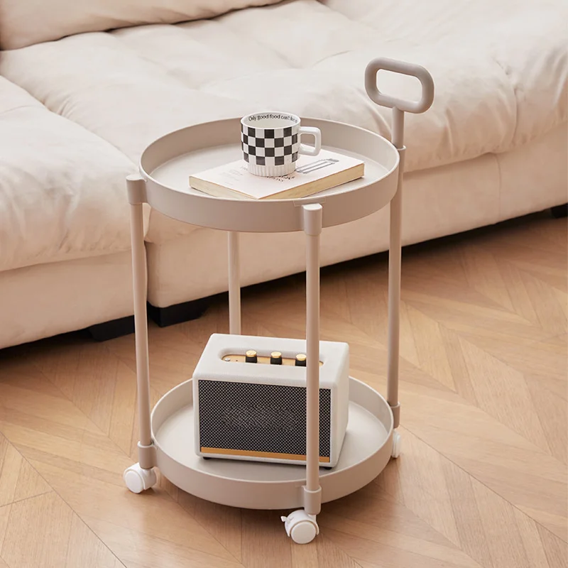 Eleganter 2-stöckiger Beistelltisch mit Rollen – Trolley-Tisch im Wohnzimmer | Einfacher Sofatisch mit Griff | Leicht zu bewegender Couchtisch