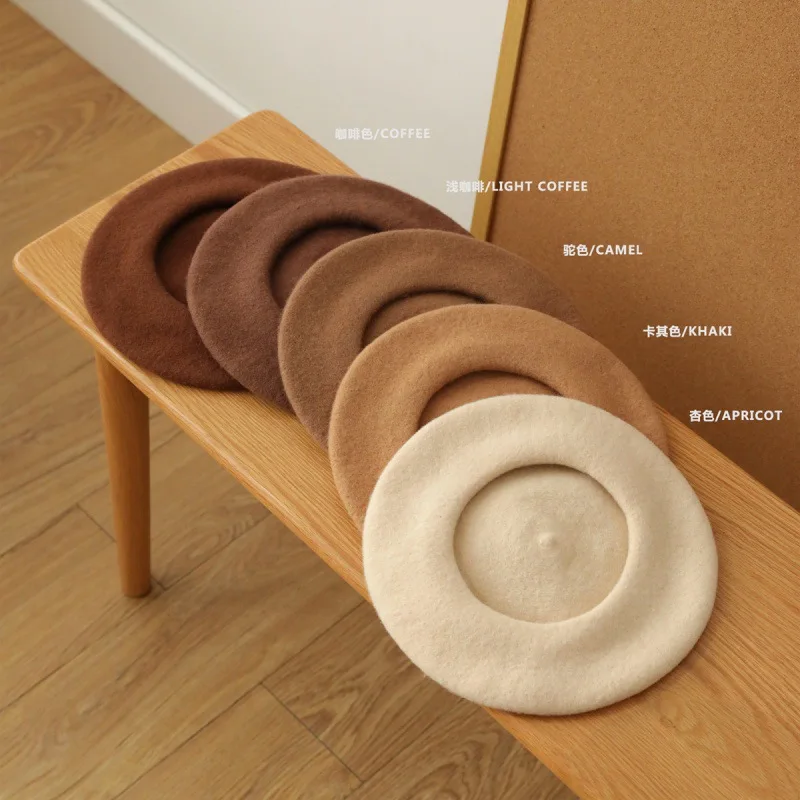 Wolle Baskenmütze Hut Frauen Französisch Baskenmütze Vintage Maler Kappe Mädchen Feste Weibliche Baskenmütze Femme Retro Casual Beanie Pilz Hut Motorhaube Image