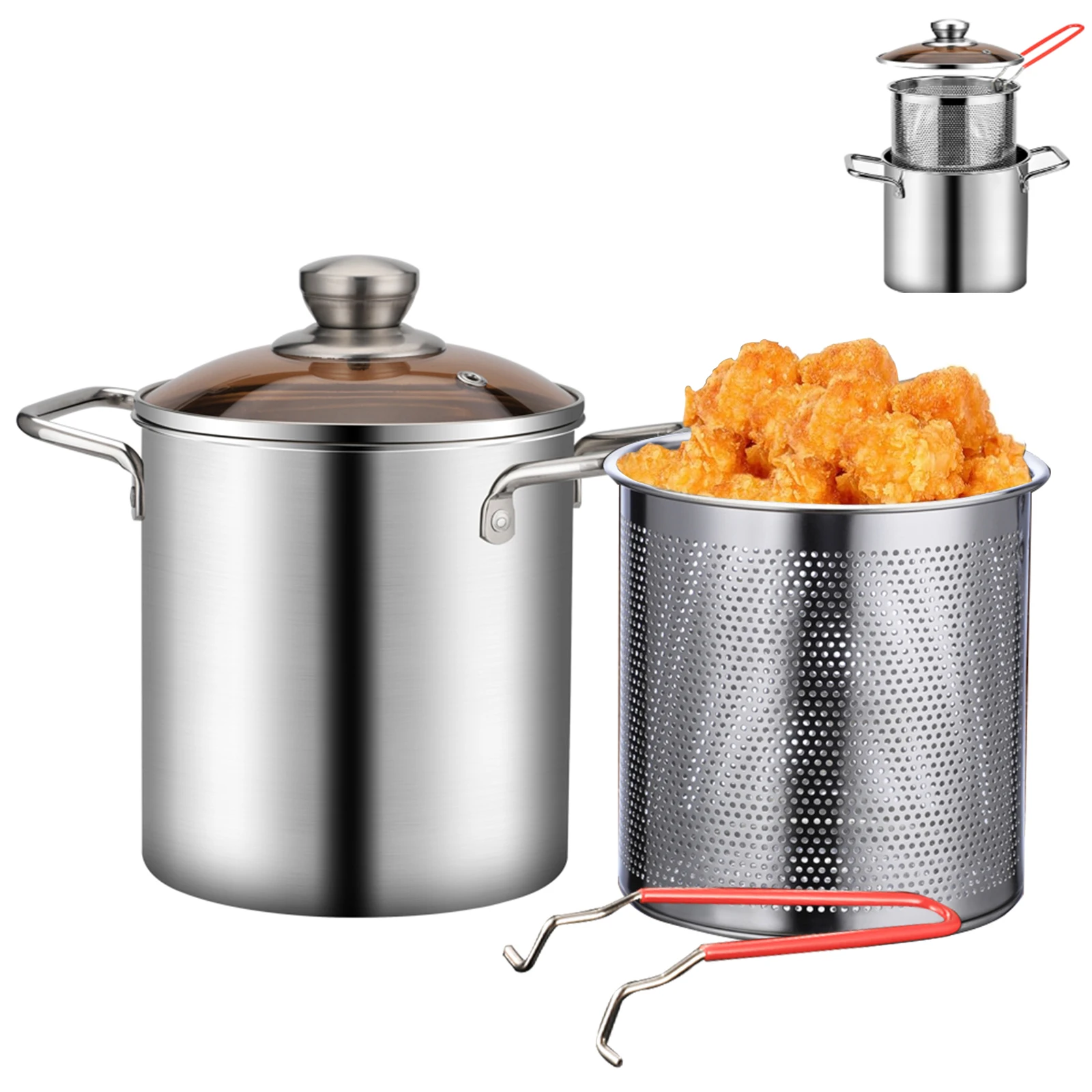 Frittiertopf Edelstahl Friteuse Bratpfanne mit Korb und Deckel Lebensmittel qualität Fritte use Huhn Brathähnchen Kochute nsilien Image