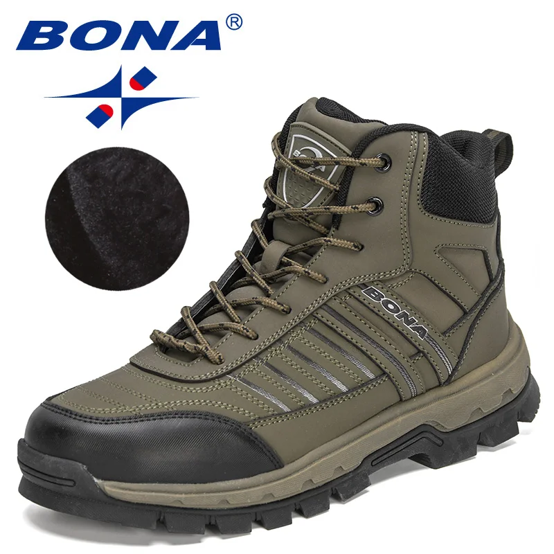 BONA 2022 Neue Designer Mode Stiefeletten Männer Winter Trekking Berg Wandern Stiefel Mann Gummi Anti-Slip Plüsch Warme schnee Stiefel Image