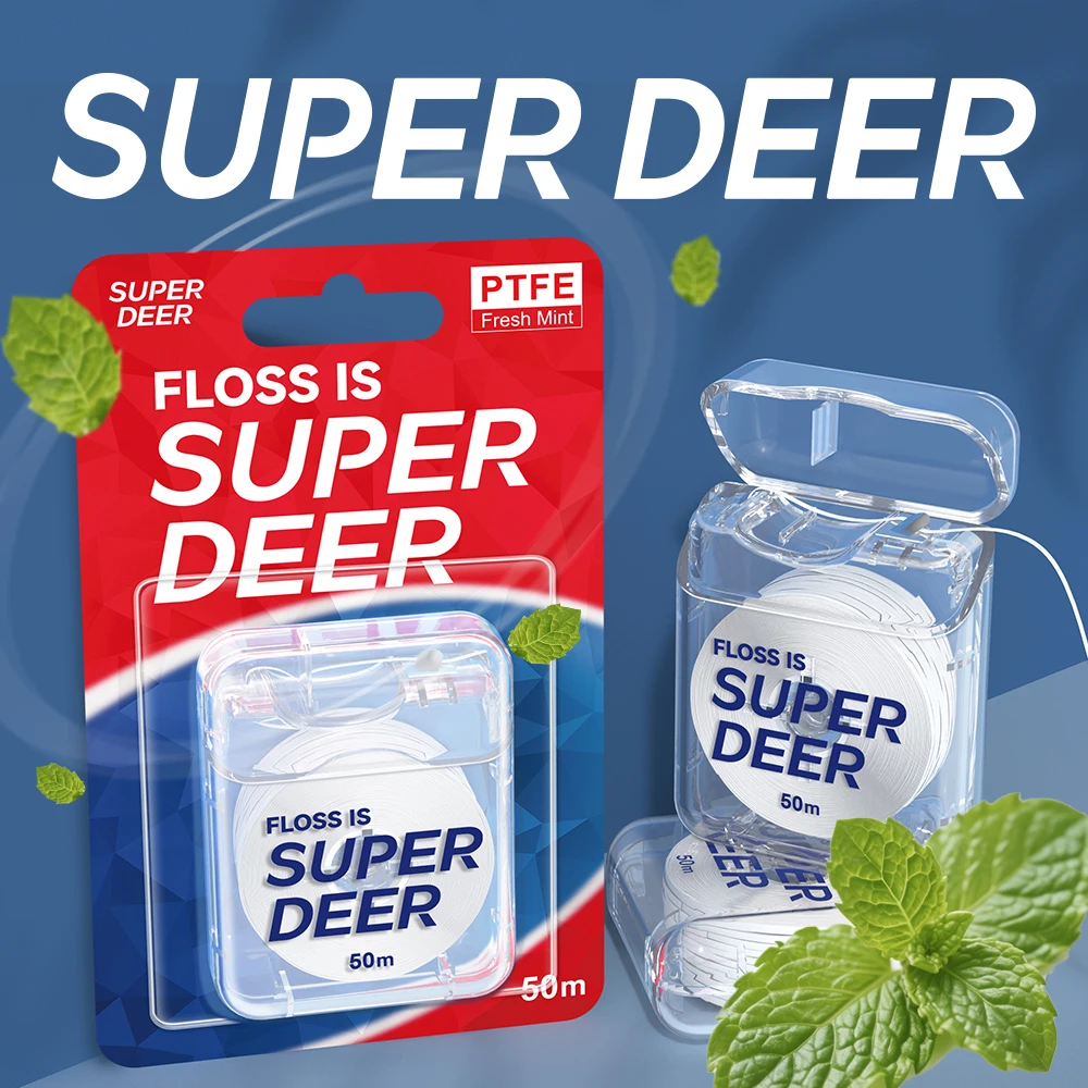 Super Deer Flat Zahnseide Mint PTFE-Zahnseide, sanft auf Zahnfleisch, erweitert und dehnbar, Plaque-Entferner für Zähne, 55 yd Image