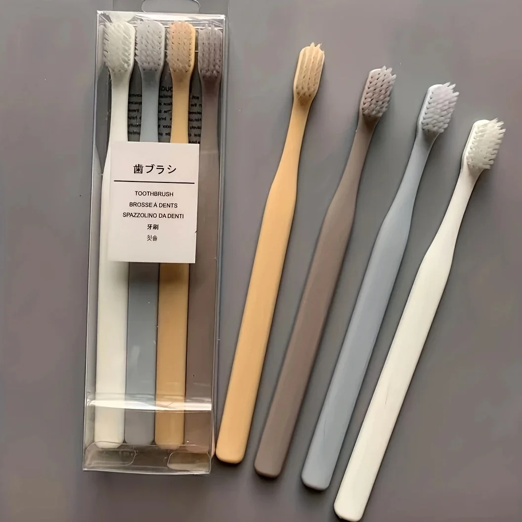 4 Stück/Set Zahnbürste mit weichen Borsten und kleinem Kopf, tragbar, für Reisen, umweltfreundlich, Zahnpflege, Mundhygiene Image