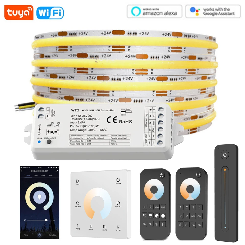 24V CCT COB LED Streifen Licht 3500K-6500K RA90 608LED/m LED Bar 2,4G RF Touch Fernbedienung Smart Leben Alexa Google Tuya Wifi Controller