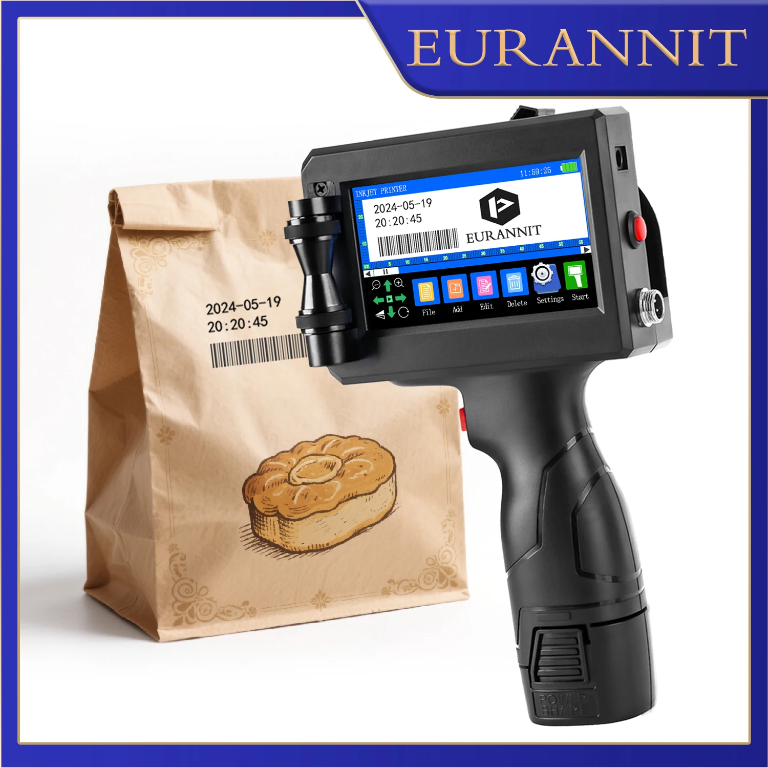 EURANNIT E15 Tragbarer Drucker 12,7 mm/25,4 mm Hand-Tintenstrahldrucker Batchnummer Logo Datum QR Barcode Bildetikett Codiermaschine Image