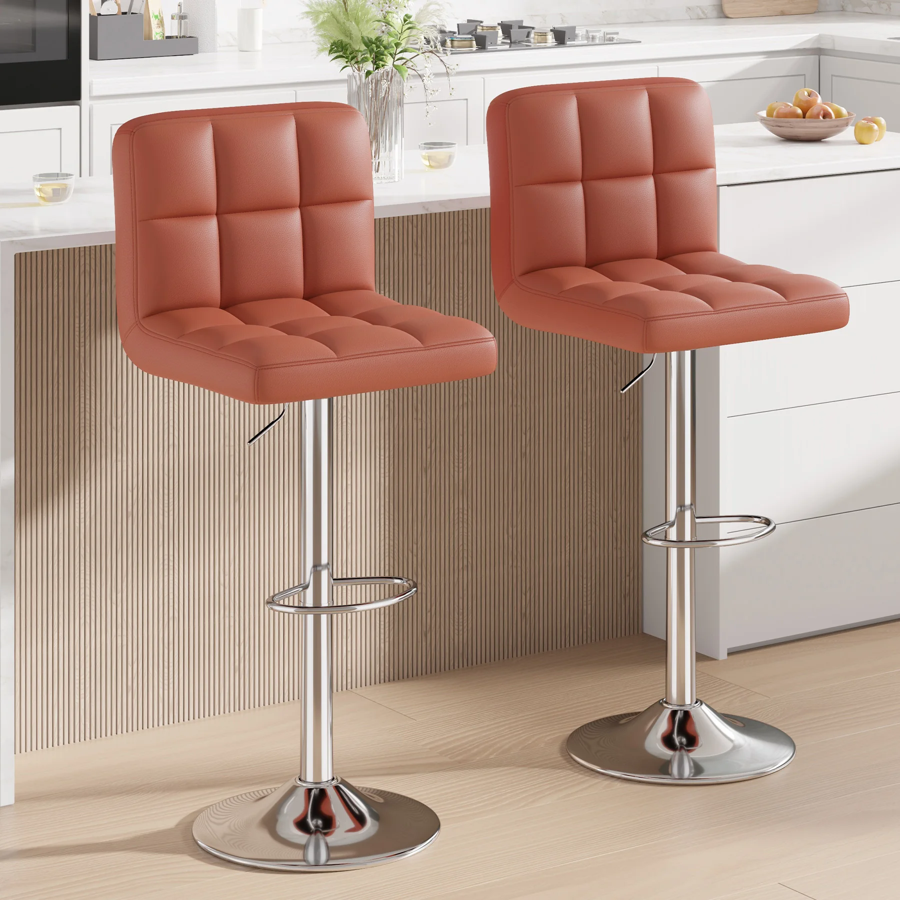 2-teiliges Barhocker-Set – 360 ° Thekenhocker aus PU-Leder mit Fußstütze und verstellbarer Höhe, für Küche, Esszimmer oder Hausbar