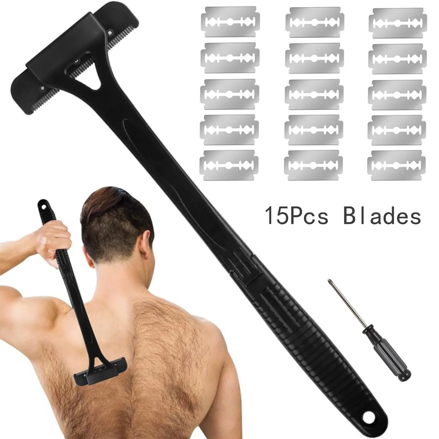 Mann Zurück Rasierer Haar Körper Rasierer Sicherheit Lange Griff Faltbare Trimmer Körper Bein Entfernung Rasieren Rasiermesser Werkzeug Haar mit Klingen Image