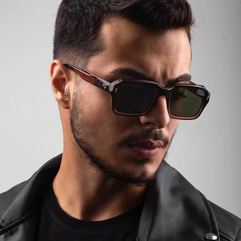 2024 neue quadratische Sonnenbrille personal isierte Sonnenschutz tinte hochwertige Herren Retro schwarz klassische Niet Mode Brille Image