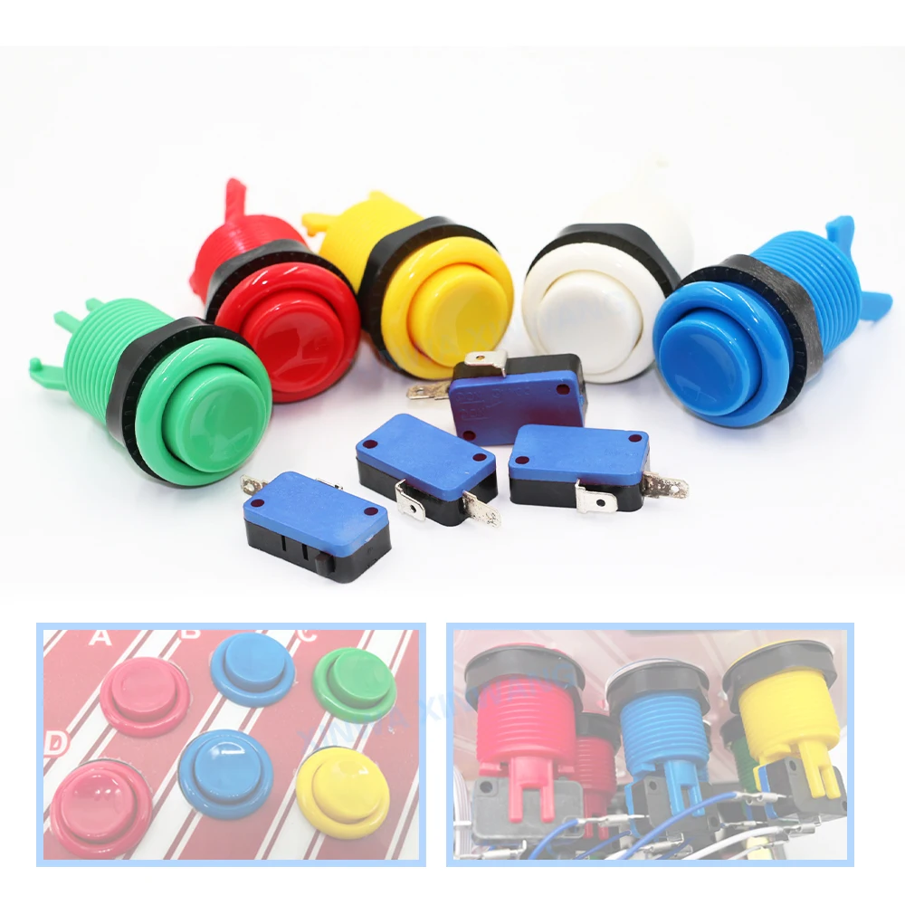 8 stücke 28mm Happ Stil Amerikanischen Push Button Mit Micro Schalter Konkaven Kappe Für DIY Kit Arcade Taste 30mm Loch Spiel Maschine Teile Image