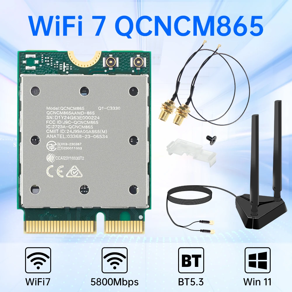 FENVI WiFi 7 QCNCM865 Bluetooth 5.3 Wirelss-Netzwerkkarte Tri-Band 2,4 G/5 G/6 GHz Max. Bis zu 5,8 Gbit/s M.2-Taste E-WLAN-Adapter Image