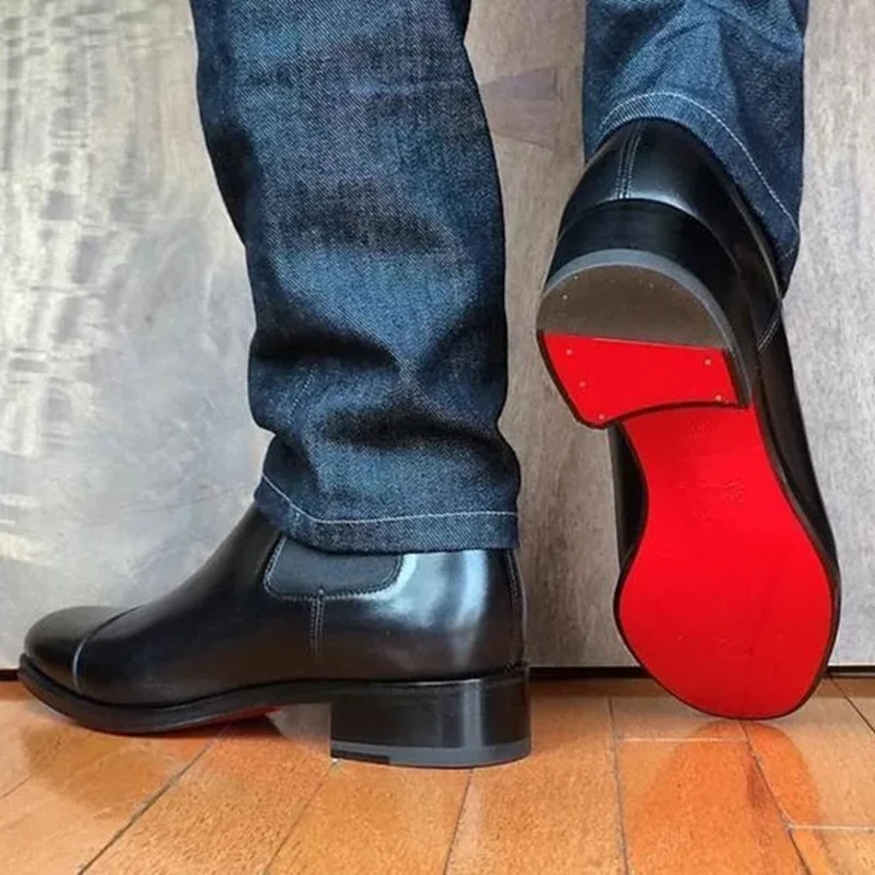 Chelsea-Stiefel mit roter Unterseite für Herren, runde Zehen, Slip-On-Business-Stiefeletten, Größe 38–46, kurze Herrenstiefel, Zapatos Para Moto Hombre