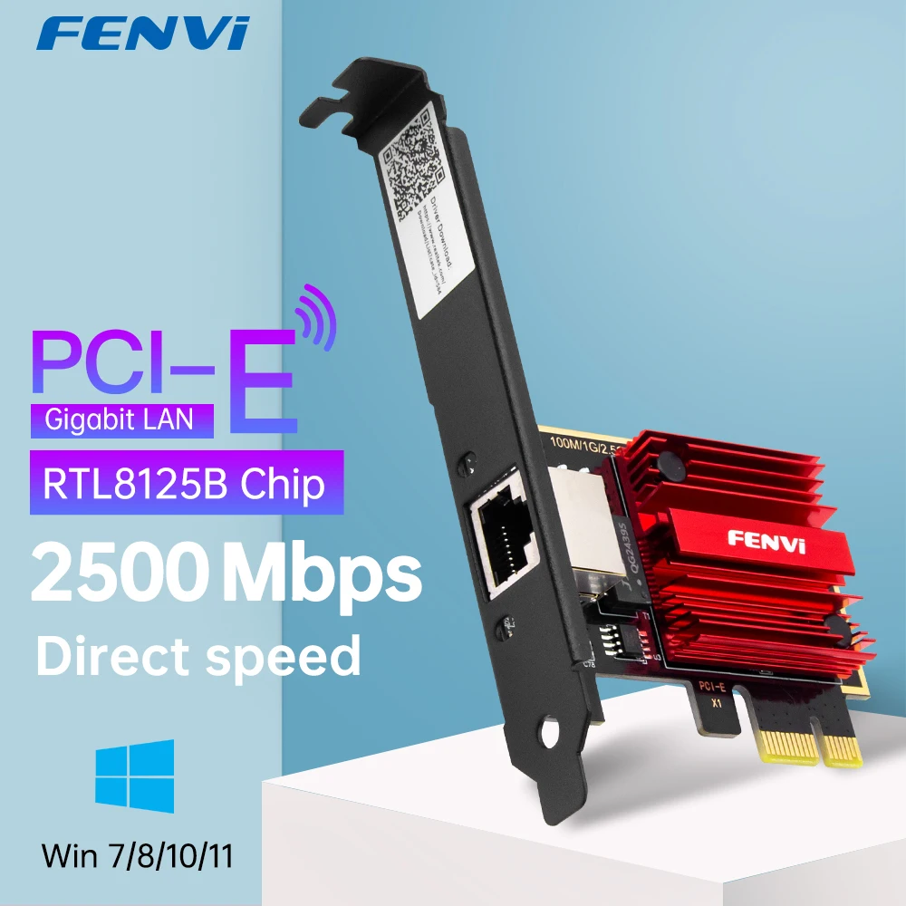 FENVI 2,5G PCI-E zu RJ45 Netzwerkkarte RTL8125B Chip 100/1000Mbps 2,5Gbps Ethernet Wired LAN Controller Adapter für Win7/8/10/11 Image