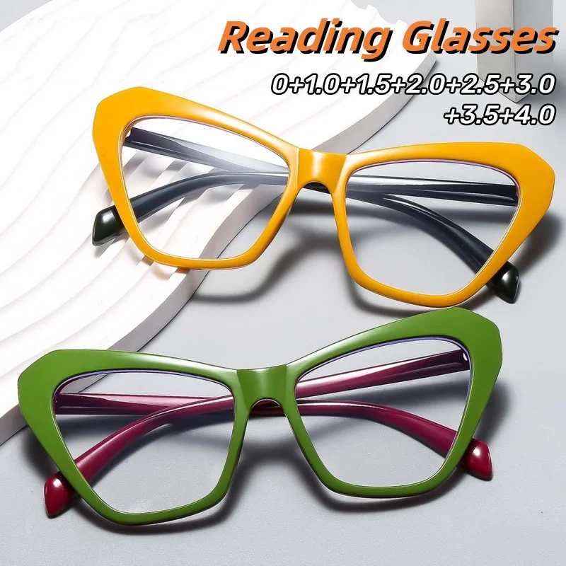 Persönlichkeit, großformatige Cat-Eye-Lesebrille, klare Linse, ultraleichte Unisex-Brille mit blauem Licht blockierend, 0 bis +4,0 Image