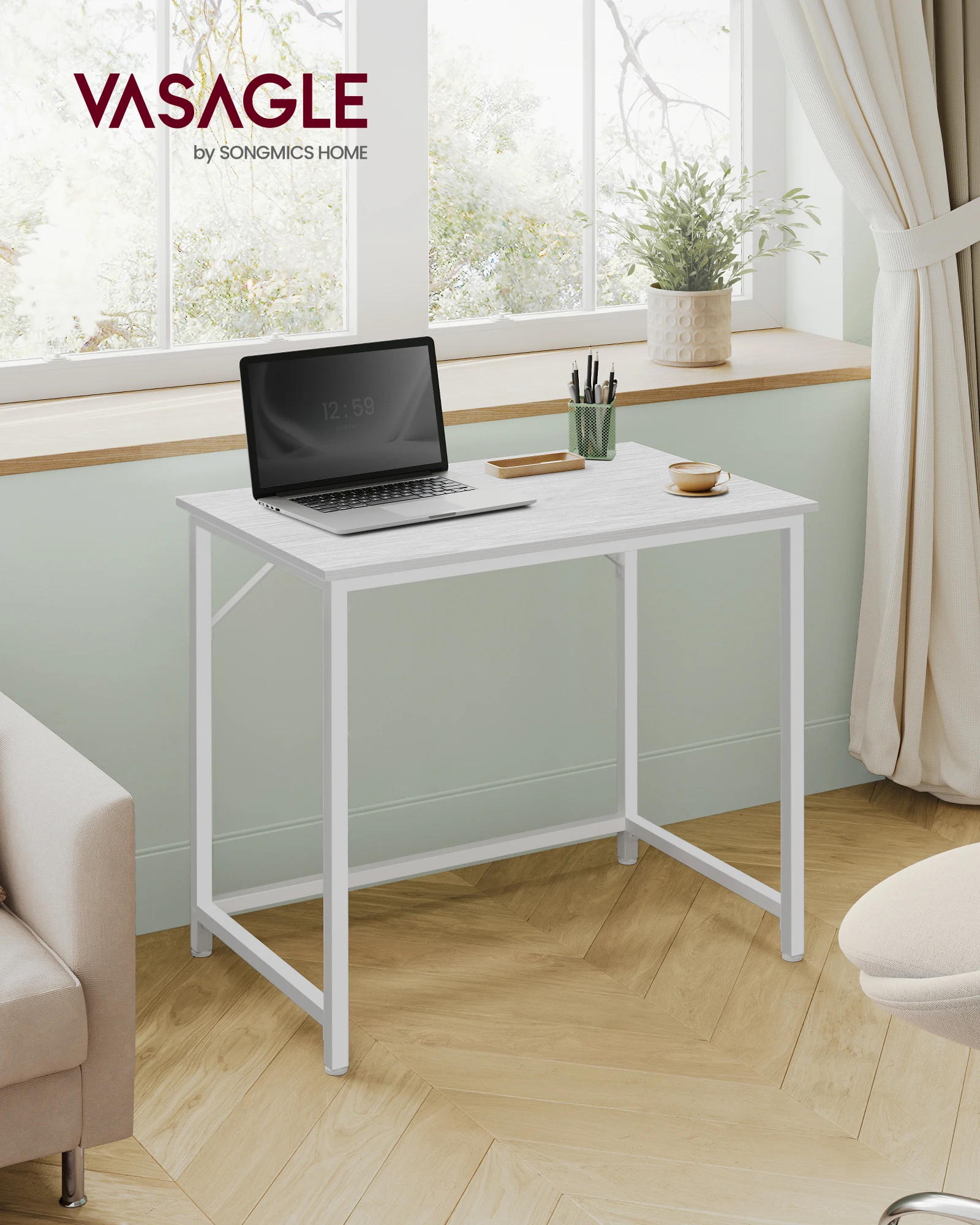 VASAGLE Schreibtisch,Kleiner Computertisch,Bürotisch,für Arbeitszimmer,Schlafzimmer,moderner Stil,Metallgestell