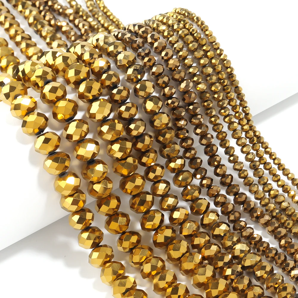 3/4/6/8/10mm Facettierte Form Kristall Perlen Gold Farbe Österreich Kristall Glas Perlen Spacer Perle DIY Schmuck Machen Halskette Armband Image