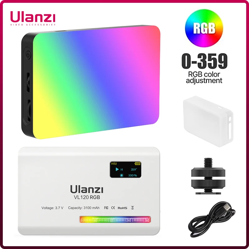 Ulanzi VL120 RGB-Kameralicht mit Diffusor 2500–9000 K CRI 95+ 3100 mAh LED-Videolichtpanel für Kamera-Telefon-Fotografie-Lichter Image