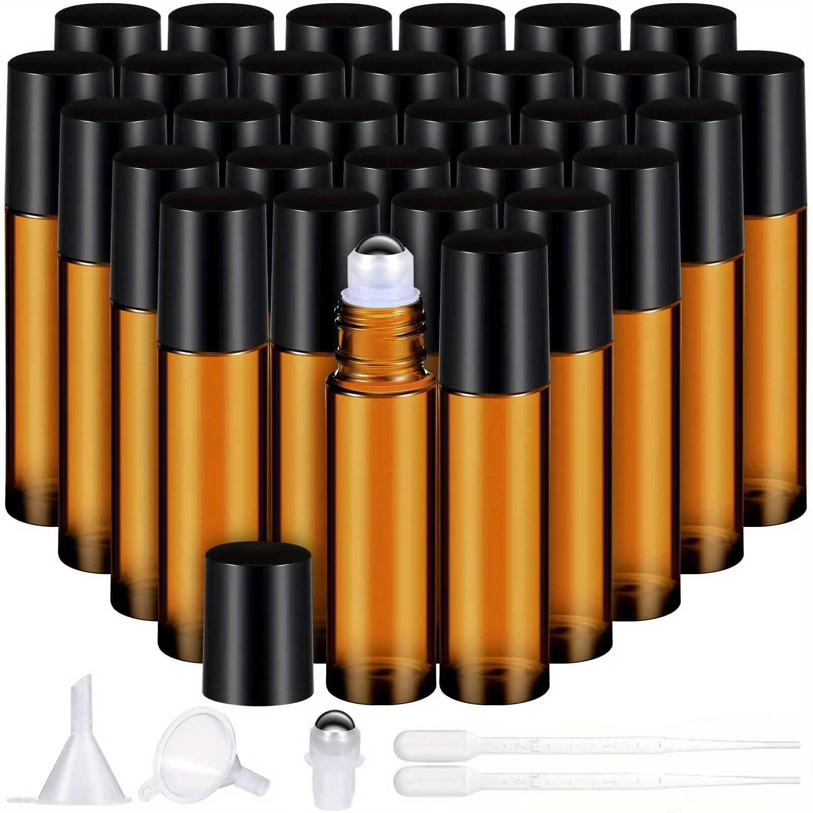 8/30 Stück Glas-Rollflasche, 10 ml, leere Rollerflasche für ätherische Öle mit Edelstahlkugel, Tropfpipette, Reisezubehör Image