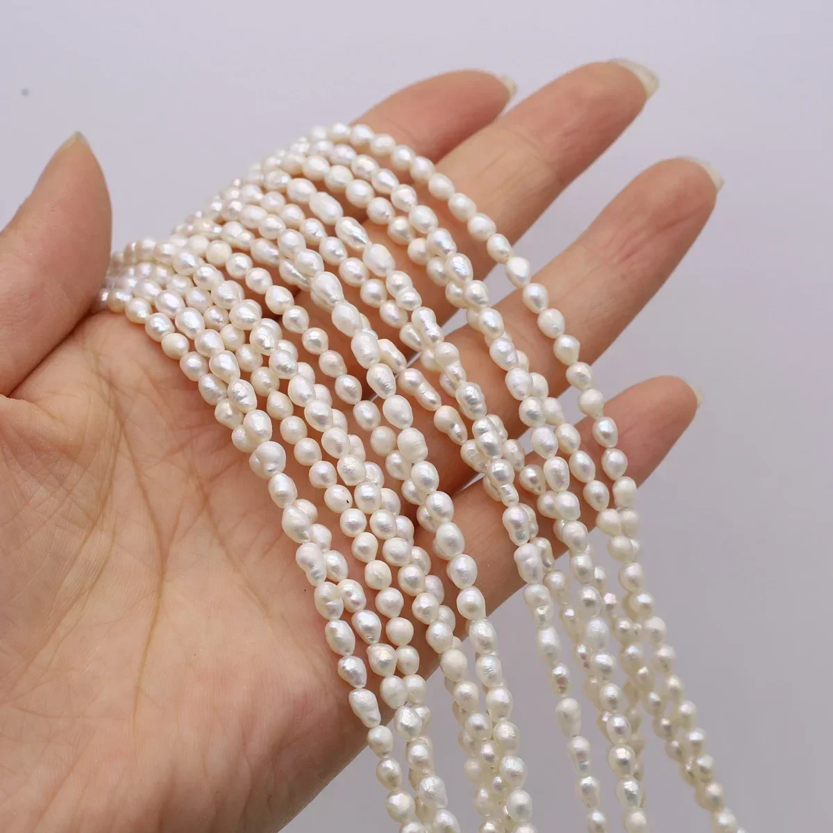3–4 mm große natürliche Süßwasserperlen, Reisform, Abstandsperlen für Schmuckherstellung, DIY-Halskette, Armband, Zubehör