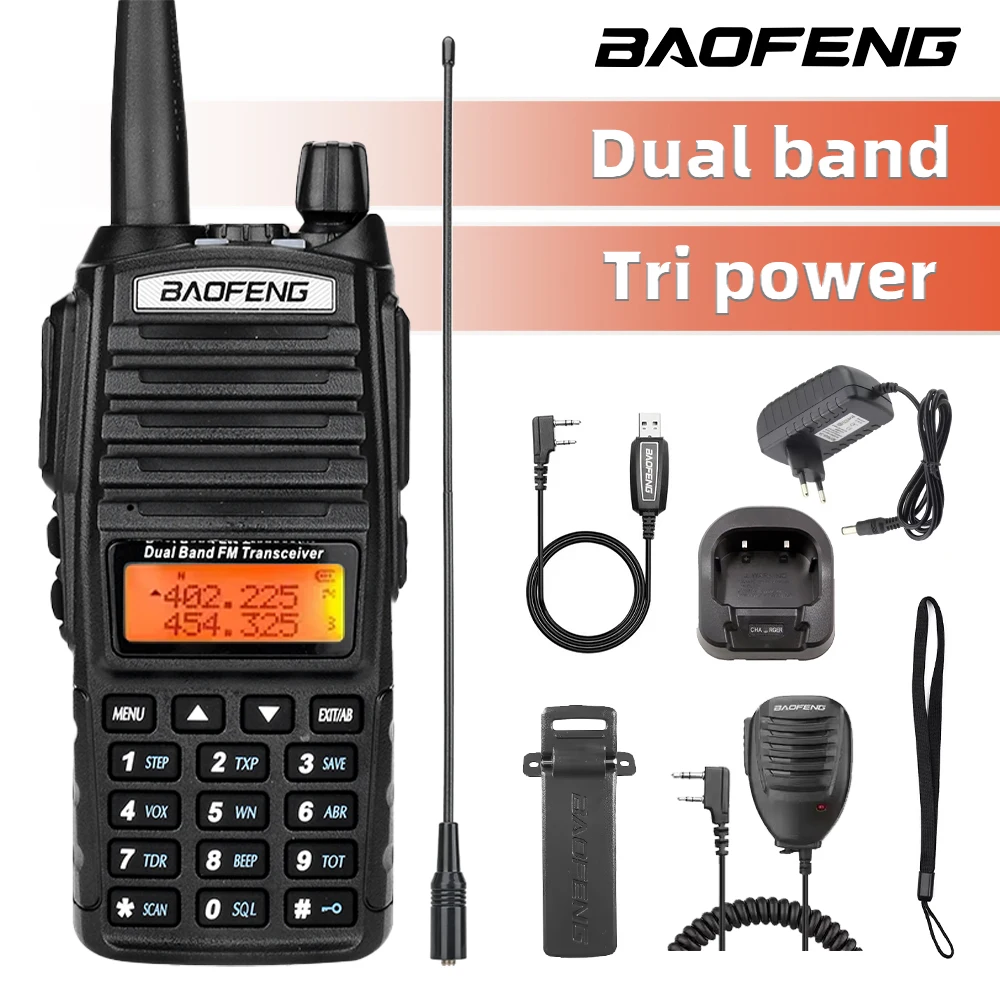 Baofeng UV-82 Dual PTT Walkie Talkie High Power 5W/8W EU82X Dual Band VHF UHF FM Amateur Radio Stati 10KM Lange Ham CB Radio Image