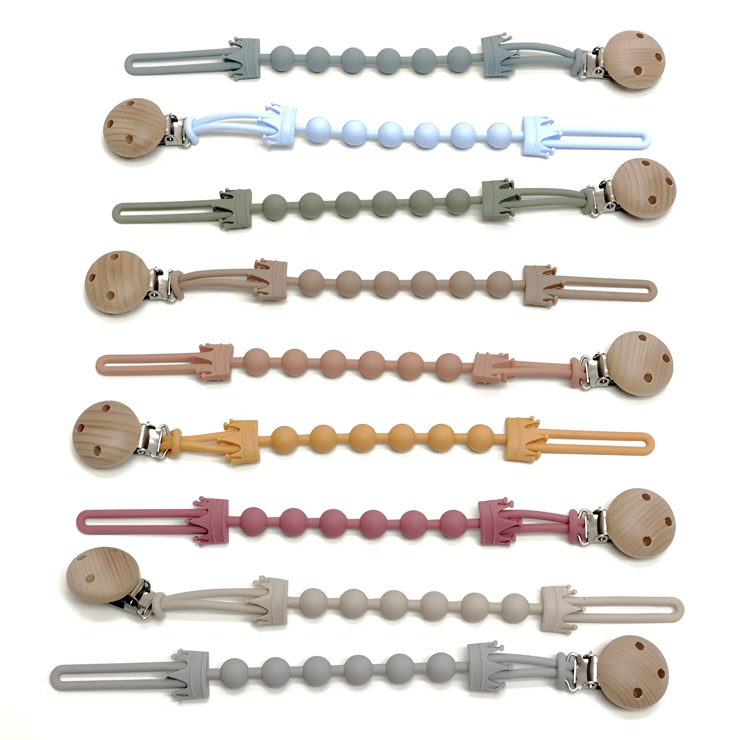 Baby Buchenholz Silikon Schnuller Kette Baby Beißring Beiß kette Schnuller Beißring Anti Drop Kette Anti Verlust Kette Anhänger Image