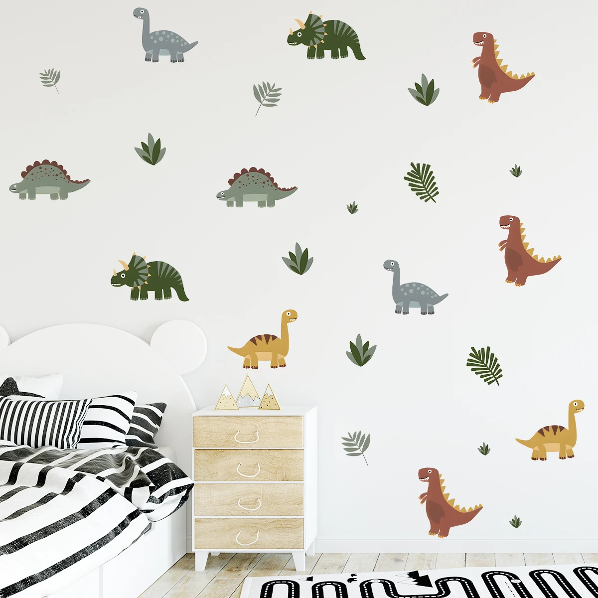 Cartoon niedliche Dinosaurier Blatt Tier Wandaufkleber abnehmbar für Kinderzimmer Wohnzimmer Kinderzimmer Dekoration Wandtattoos