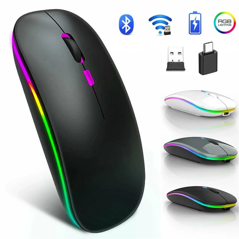 Drahtlose Maus Bluetooth-kompatibel RGB Wiederaufladbare Mäuse Drahtlose Computer Stille Mäuse LED Hintergrundbeleuchtung Ergonomische Gaming Maus Image