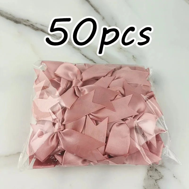 50 teile/beutel 85*85mm Frische Rosa Band Bögen Kleine Größe Satin Band Bogen Blume Handwerk Dekoration Handarbeit DIY party Dekoration