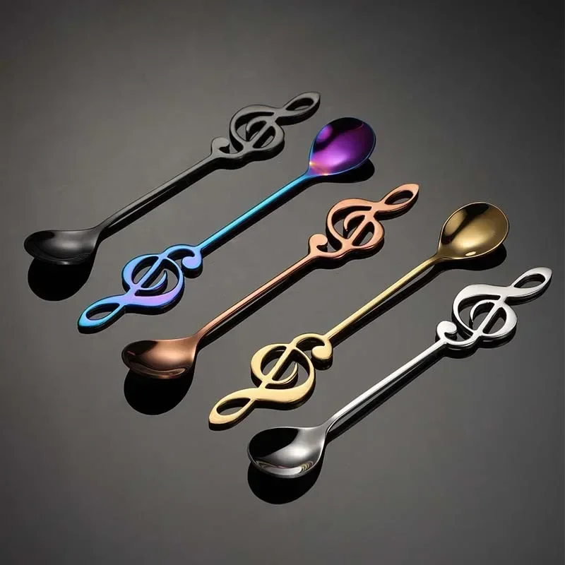 Edelstahl Kaffee Rühren Löffel Musiknote Löffel Becher Teelöffel Musik Bar Eis Kreative Geschenk Löffel Küche Geschirr Image