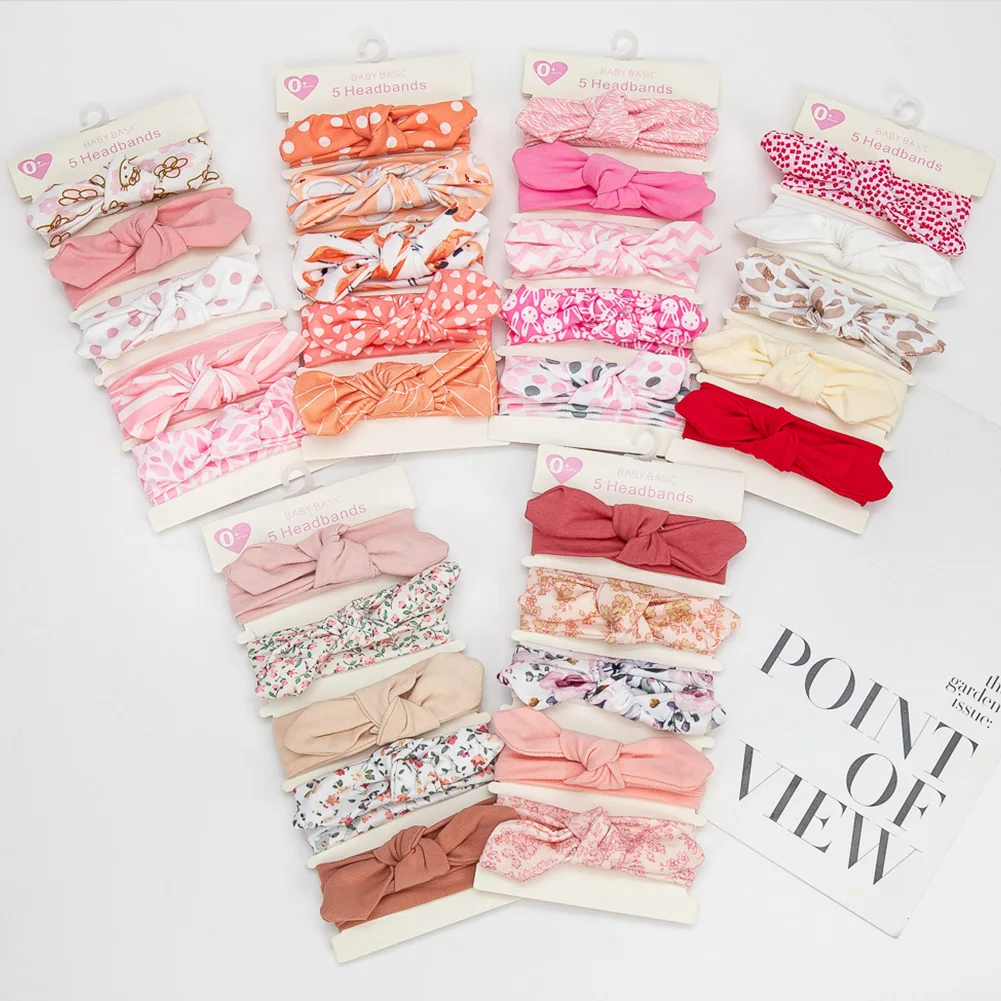 5 Teile/los Kaninchen Ohr Baby Stirnbänder Für Neugeborene Jungen Mädchen Baumwolle Elastische Haar Bands Kinder Haar Krawatte Bögen Knoten Headwraps headwear Image