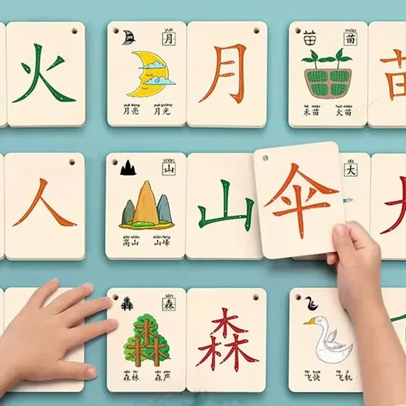 Pinyin-Karte, Charaktere, Bild, Aufklärung, doppeltes Hanzi, Lernen, Altersabetisierung, Karte für Kinder, Kindergarten, Chinesisch Image
