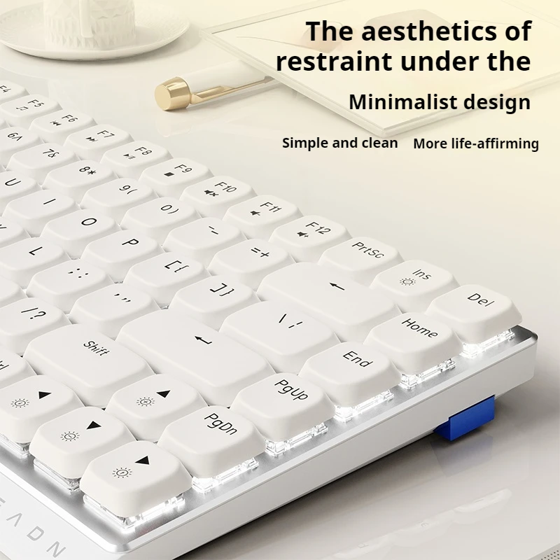 EWEADN 84-Tasten-Tri-Mode-Gaming-Tastatur mit niedrigem Profil, weiße Hintergrundbeleuchtung, ergonomisch, für Büro und Gaming, Laptop/PC Image