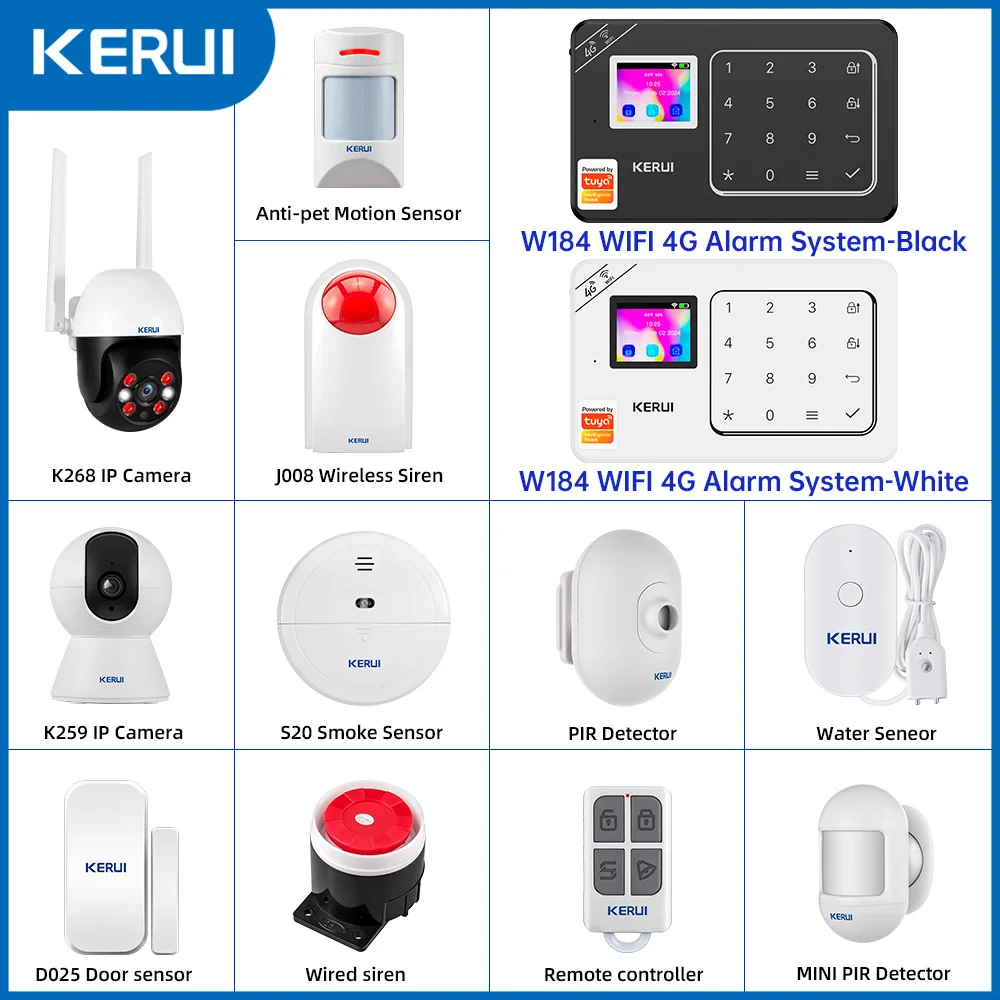 KERUI DIY Ihr Hausalarm-Set 4G / WiFi-Alarmsystem für den Sicherheitsschutz zu Hause Bewegungsmelder Türsensor Tuya Smart APP