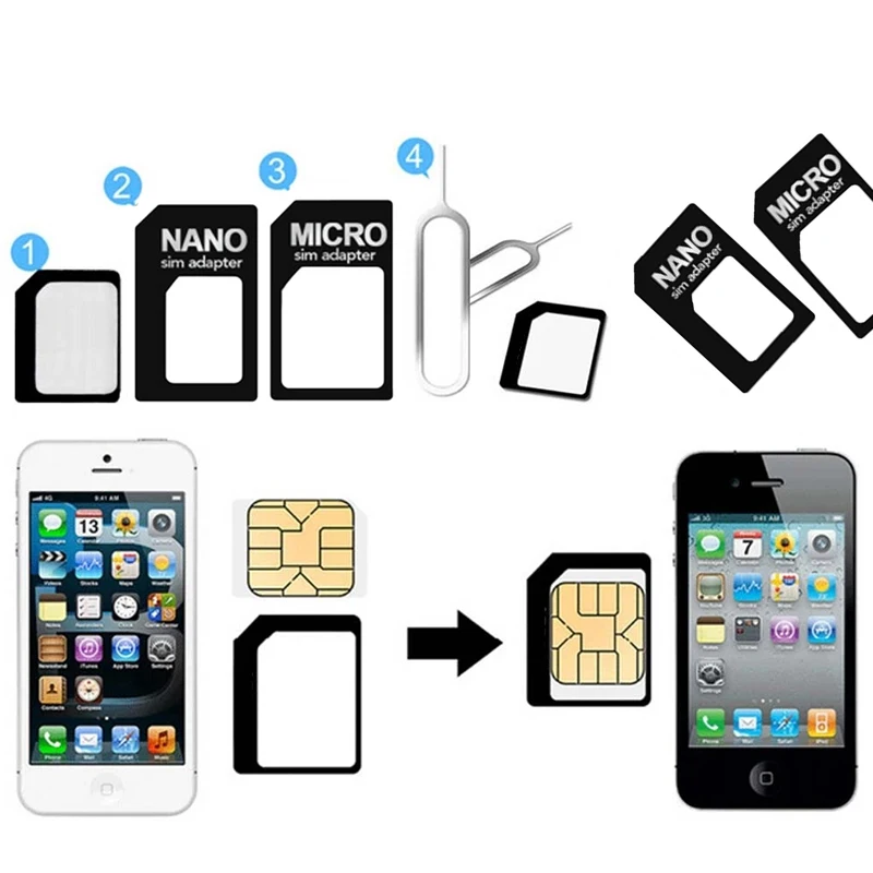 Universeller 4-in-1 Nano-SIM-Karten-zu-Micro-Standard-Adapter-Konverter für Tablet-Telefon-SIM-Karten-Adapter zur Umwandlung für Nano-SIM-Karten Image