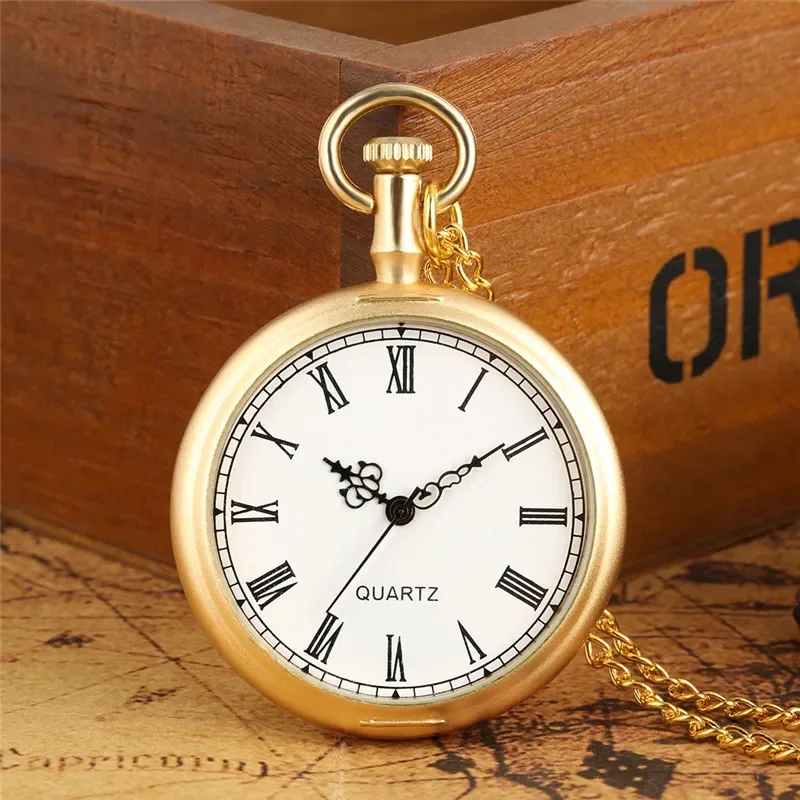 Antike Uhr mit offenem Zifferblatt, römische Zahlenanzeige, für Männer und Frauen, klassische Quarz-Analog-Taschenuhr, Halskette, Anhänger, Kette, antikes Reloj