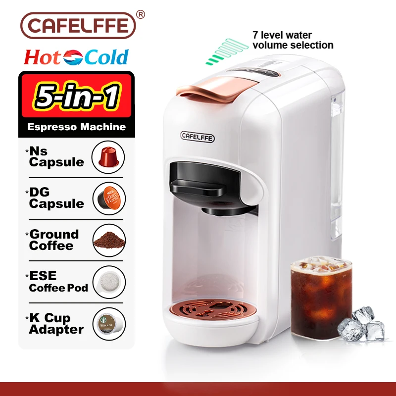 Cafelffe 5-in-1-Kapselkaffeemaschine, passend für Dolce Gusto Nespresso-Kapsel ESE-Pod, gemahlener Kaffee, K-Tasse, 19 Bar, heiß/kalt, Geschenk Image