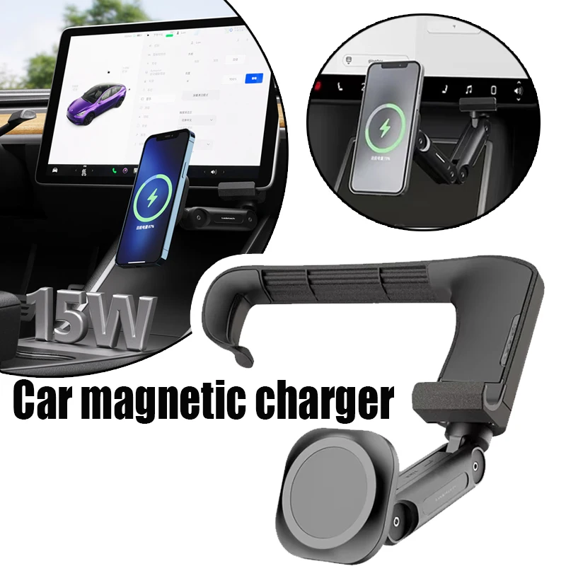Handy Halter Verlängerung Arm Geeignet Für Tesla Modell 3/Y Drahtlose 15W Schnelle Lade Auto Magnetische Drahtlose ladegerät Image