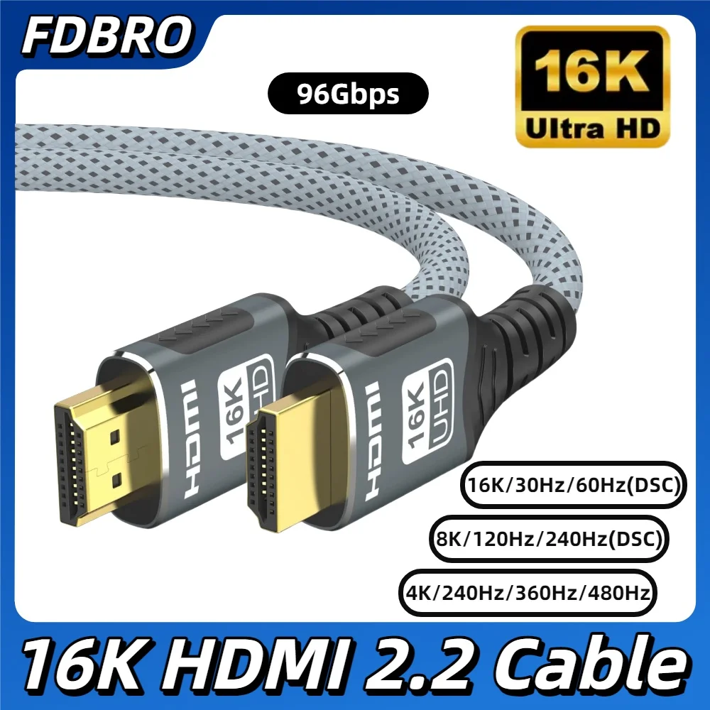 16K HDMI-kompatibles Kabel HDMI 2.2 Kabel 16K@30Hz/60Hz 8K@120Hz 4K@240Hz HDR eARC 96Gbps für HDTV Laptop Xbox PS5 Switch Image