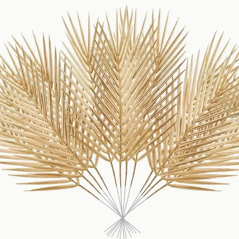 5 stücke Goldene Künstliche Palm Blätter Gefälschte Tropische Pflanzen Faux Blumen Für Indoor Outdoor Home DIY Vase Füllstoff Hochzeit Party decor Image