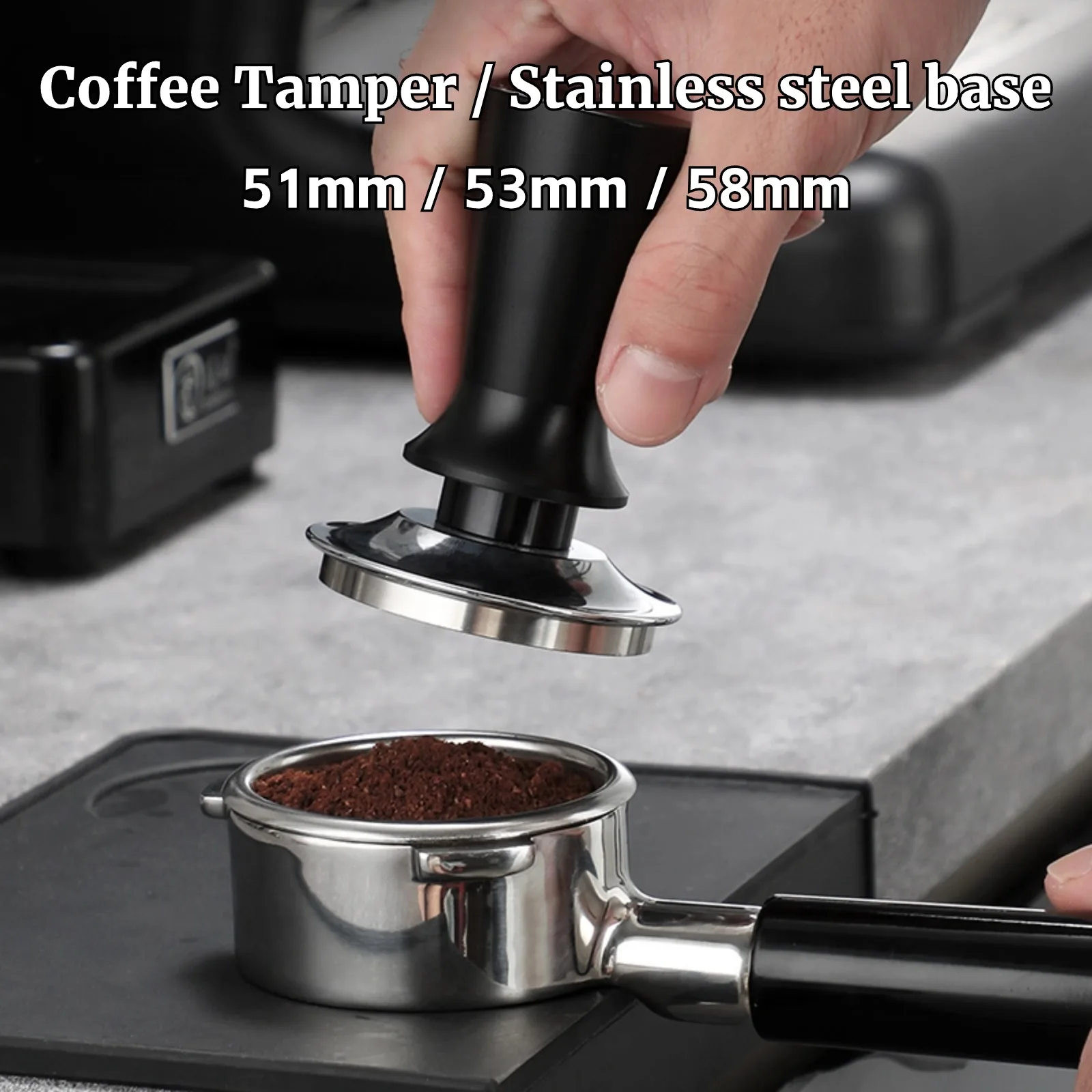 58 mm 53 mm 54 mm 51 mm Espresso-Tamper, Barista-Kaffee-Tamper mit kalibrierten, federbelasteten Edelstahl-Tamper Image