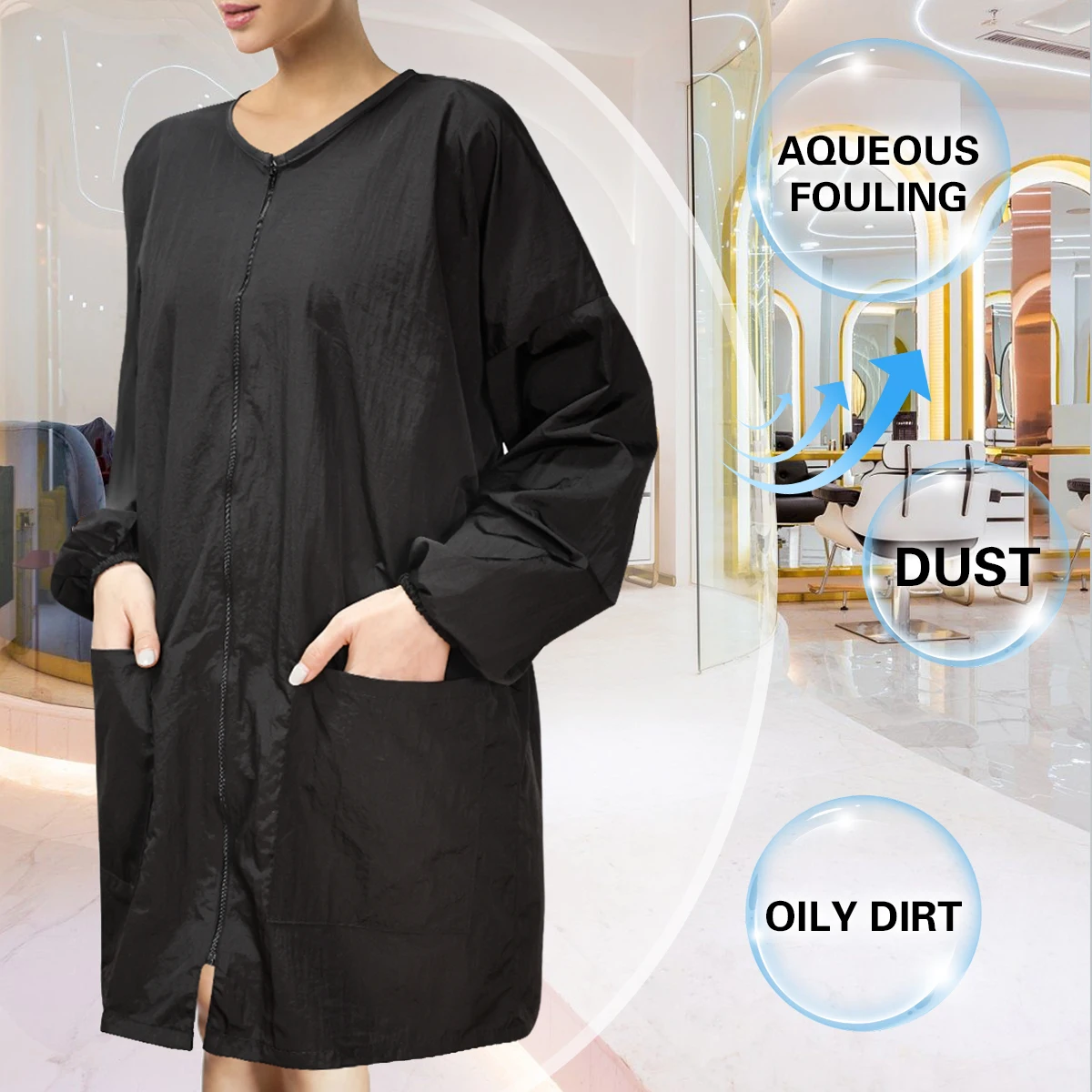 Haarschneideumhänge, wasserdichtes Friseur-Schneidekleid mit Ärmeln, antistatisches Haarstyling-Tuch, Schönheitssalon-Uniform Image