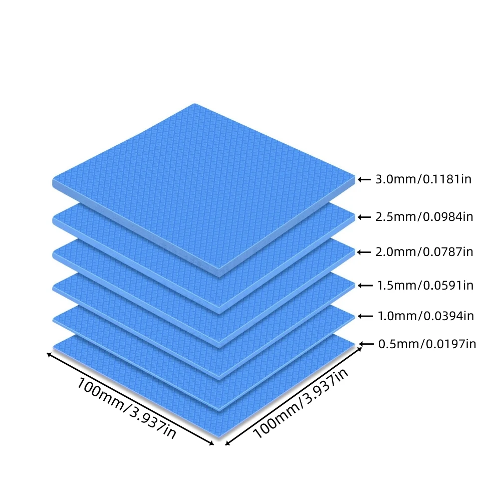 Silikon-Thermopads, 100 x 100 mm, hitzebeständige Silikon-Thermopads mit mehreren Dicken für Laptop, Kühlkörper, CPU, GPU, LED-Kühler Image
