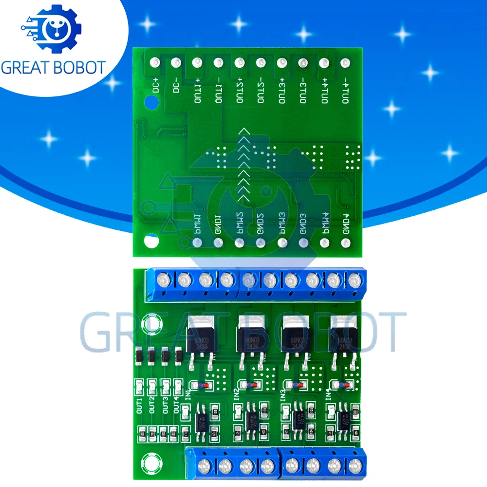 MOSFET 4-Kanal-Impuls-Trigger-Schaltsteuerplatine mit PWM und Optokoppler-Isolation für Motor und LED-Beleuchtung DC5V-20V Image