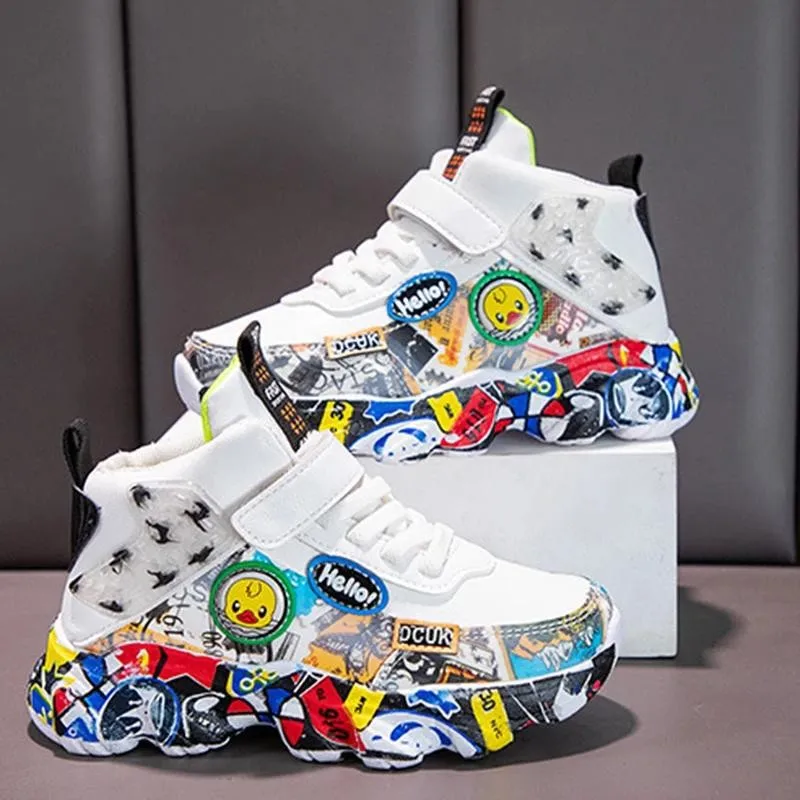 Größe 26-36 Kinder Sport Turnschuhe für Mädchen Kind Cartoon Graffiti Muster Casual Schuhe Jungen Basketball Schuh chaussures de sport Image
